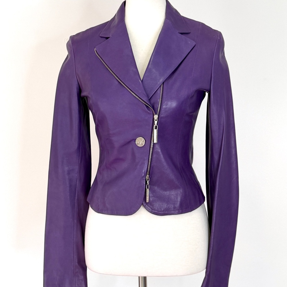 Versace Vintage Y2K Purple Leather Jacket